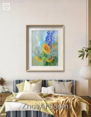 A sunny day. Sunflowers, delphinium - Image 3