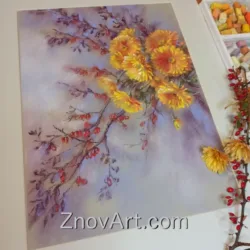 Yellow chrysanthemums and barberry