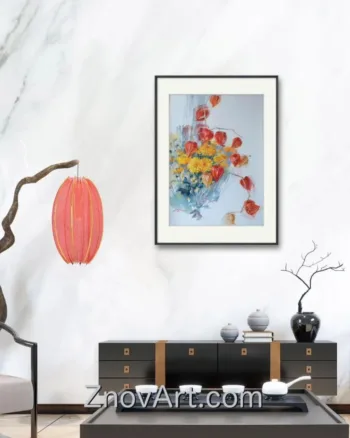 The glow of autumn lanterns. Physalis, chrysanthemums - Image 3