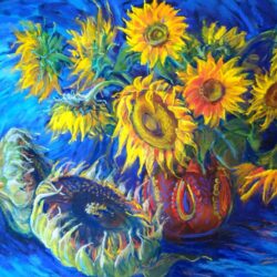 Sunflowers in an oriental vase