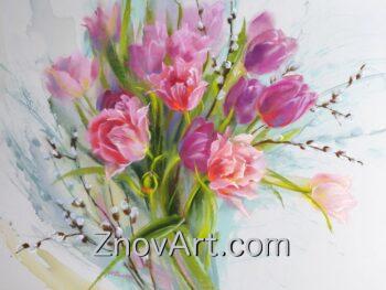 Tulips and willow branches