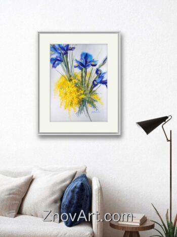 The colors of spring. Irises and mimosa - Image 3