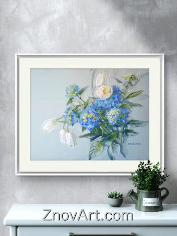 Etude in blue colors. Hydrangea and tulips - Image 2