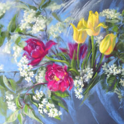 Tulips and Bird cherry branches