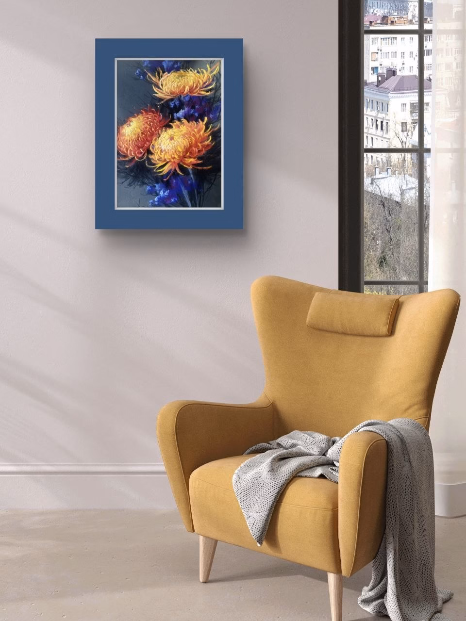 Light Within. Chrysanthemums. Soft Pastel Painting – original painting by Maria Znova (view 2)